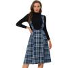 imageAllegra K Womens Tartan Plaid Suspender Skirt Vintage High Waist ALine Midi Overall DressDark Blue