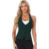 imageAllegra K Womens Waistcoat Halter Neck Vintage Sleeveless Button Down Dressy Suit Vest JacketDark Green