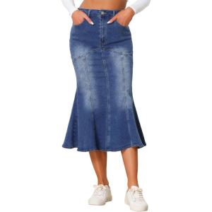 imageAllegra K Fishtail Denim Skirt for Womens Casual High Waisted Bodycon Midi Jean SkirtsBlue