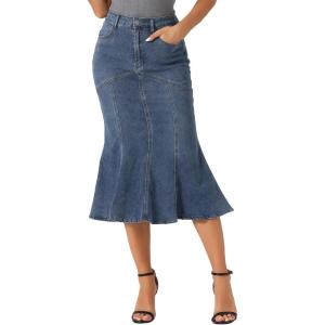 imageAllegra K Fishtail Denim Skirt for Womens Casual High Waisted Bodycon Midi Jean SkirtsGrey Blue