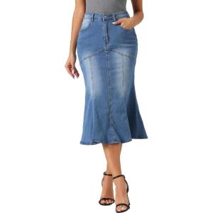 imageAllegra K Fishtail Denim Skirt for Womens Casual High Waisted Bodycon Midi Jean SkirtsSky Blue