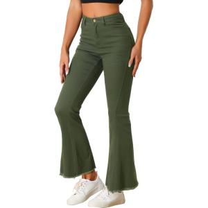 imageAllegra K Womens 70s Vintage Flare Jeans High Waist Stretch Christmas Denim Bell Bottoms JeansArmy Green