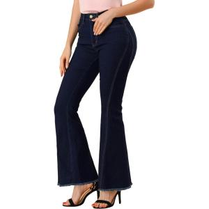 imageAllegra K Womens 70s Vintage Flare Jeans High Waist Stretch Christmas Denim Bell Bottoms JeansBlackblue