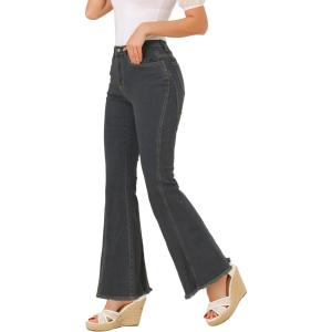 imageAllegra K Womens 70s Vintage Flare Jeans High Waist Stretch Christmas Denim Bell Bottoms JeansBlackgrey