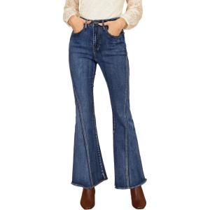 imageAllegra K Womens 70s Vintage Flare Jeans High Waist Stretch Christmas Denim Bell Bottoms JeansBlue