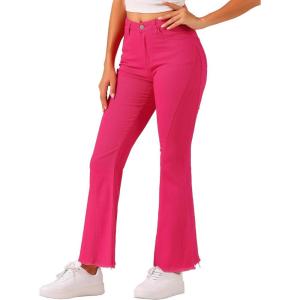 imageAllegra K Womens 70s Vintage Flare Jeans High Waist Stretch Christmas Denim Bell Bottoms JeansHot Pink