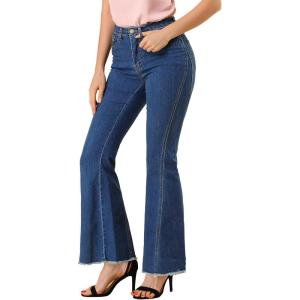 imageAllegra K Womens 70s Vintage Flare Jeans High Waist Stretch Christmas Denim Bell Bottoms JeansMblue