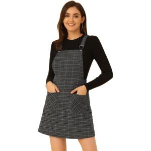 imageAllegra K Womens Adjustable Strap Above Knee Plaid Printed Overall Dress Suspender SkirtBlack Grey