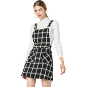 imageAllegra K Womens Adjustable Strap Above Knee Plaid Printed Overall Dress Suspender SkirtBlackwhite