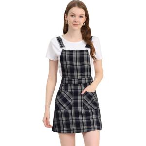 imageAllegra K Womens Adjustable Strap Above Knee Plaid Printed Overall Dress Suspender SkirtBlueapricot