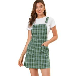 imageAllegra K Womens Adjustable Strap Above Knee Plaid Printed Overall Dress Suspender SkirtGreenblue B