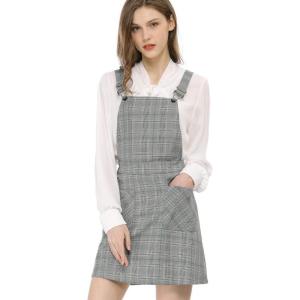 imageAllegra K Womens Adjustable Strap Above Knee Plaid Printed Overall Dress Suspender SkirtGreengrey