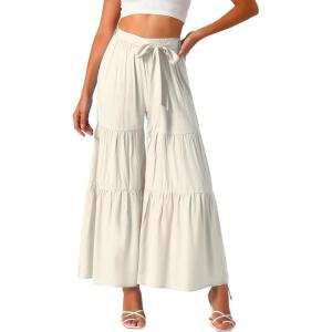 imageAllegra K Womens Boho Elastic High Waisted Ruffles Flare Palazzo Wide Leg PantsBeige