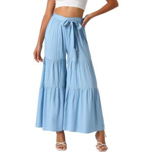 imageAllegra K Womens Boho Elastic High Waisted Ruffles Flare Palazzo Wide Leg PantsLight Blue