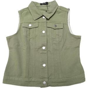 imageAllegra K Womens Buttoned Washed Denim Vest Jacket W Chest Flap PocketsBean Green