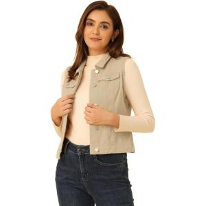 imageAllegra K Womens Buttoned Washed Denim Vest Jacket W Chest Flap PocketsBeige