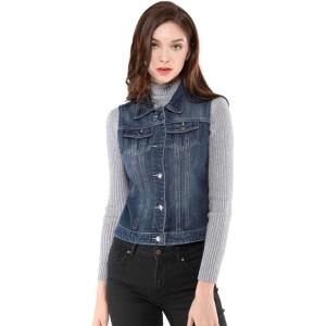 imageAllegra K Womens Buttoned Washed Denim Vest Jacket W Chest Flap PocketsBlue