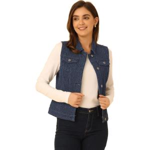 imageAllegra K Womens Buttoned Washed Denim Vest Jacket W Chest Flap PocketsBlue Texture