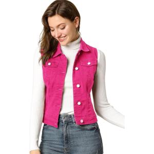 imageAllegra K Womens Buttoned Washed Denim Vest Jacket W Chest Flap PocketsFuchsia