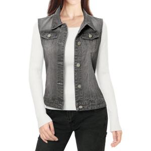 imageAllegra K Womens Buttoned Washed Denim Vest Jacket W Chest Flap PocketsGray