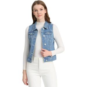 imageAllegra K Womens Buttoned Washed Denim Vest Jacket W Chest Flap PocketsLight Blueb