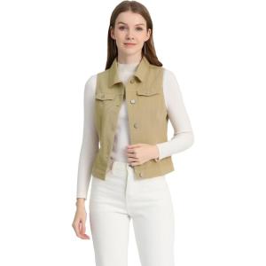 imageAllegra K Womens Buttoned Washed Denim Vest Jacket W Chest Flap PocketsLight Khaki