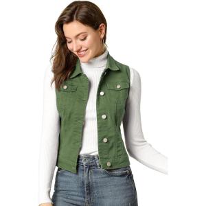 imageAllegra K Womens Buttoned Washed Denim Vest Jacket W Chest Flap PocketsOlive Green