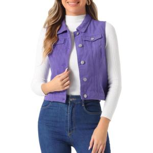 imageAllegra K Womens Buttoned Washed Denim Vest Jacket W Chest Flap PocketsPurple