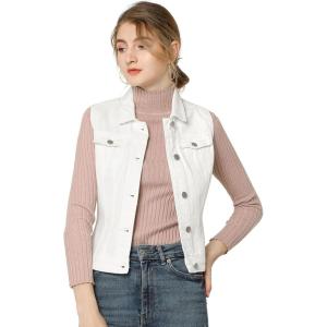 imageAllegra K Womens Buttoned Washed Denim Vest Jacket W Chest Flap PocketsWhite