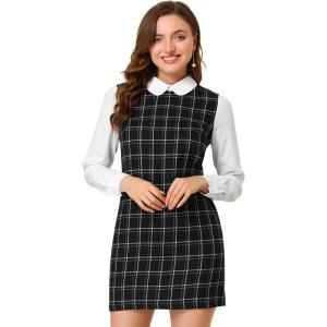 imageAllegra K Womens Long Sleeve 60s Dresses Clock Block Mini Peter Pan Christmas DressBlack White