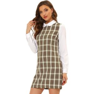 imageAllegra K Womens Long Sleeve 60s Dresses Clock Block Mini Peter Pan Christmas DressBrown