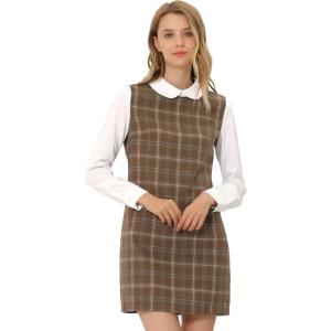 imageAllegra K Womens Long Sleeve 60s Dresses Clock Block Mini Peter Pan Christmas DressDark Brown