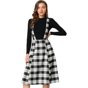 imageAllegra K Womens Tartan Plaid Suspender Skirt Vintage High Waist ALine Midi Overall DressBlack Plaid