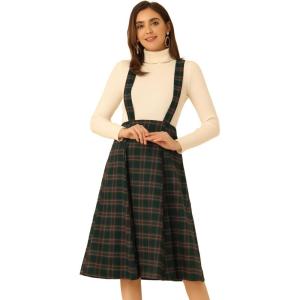 imageAllegra K Womens Tartan Plaid Suspender Skirt Vintage High Waist ALine Midi Overall DressDark Green