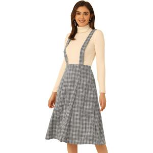 imageAllegra K Womens Tartan Plaid Suspender Skirt Vintage High Waist ALine Midi Overall DressGrey