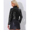 imageAllegra K PU Jacket for Womens Long Sleeve Moto Biker Cropped Faux Leather JacketBlack