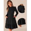 imageAllegra K Sweater Dress for Womens Crew Collar Stretchy Puff Long Sleeve Ruffle Hem Knit DressesBlack