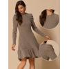 imageAllegra K Sweater Dress for Womens Crew Collar Stretchy Puff Long Sleeve Ruffle Hem Knit DressesCamel