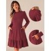 imageAllegra K Sweater Dress for Womens Crew Collar Stretchy Puff Long Sleeve Ruffle Hem Knit DressesWine