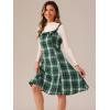 imageAllegra K Womens Christmas Plaid Dress Vintage Sleeveless Tie Waist ALine Pinafore Overall DressesDark Green
