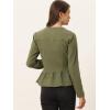 imageAllegra K Womens Peplum Denim Jackets Collarless Round Neck Button Down Cropped Ruffle Hem JacketArmy Green