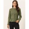 imageAllegra K Womens Peplum Denim Jackets Collarless Round Neck Button Down Cropped Ruffle Hem JacketArmy Green