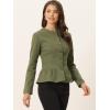 imageAllegra K Womens Peplum Denim Jackets Collarless Round Neck Button Down Cropped Ruffle Hem JacketArmy Green