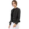 imageAllegra K Womens Peplum Denim Jackets Collarless Round Neck Button Down Cropped Ruffle Hem JacketBlack