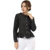 imageAllegra K Womens Peplum Denim Jackets Collarless Round Neck Button Down Cropped Ruffle Hem JacketBlack