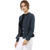 imageAllegra K Womens Peplum Denim Jackets Collarless Round Neck Button Down Cropped Ruffle Hem JacketBlue