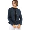 imageAllegra K Womens Peplum Denim Jackets Collarless Round Neck Button Down Cropped Ruffle Hem JacketBlue