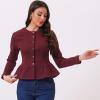 imageAllegra K Womens Peplum Denim Jackets Collarless Round Neck Button Down Cropped Ruffle Hem JacketBurgundy