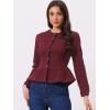 imageAllegra K Womens Peplum Denim Jackets Collarless Round Neck Button Down Cropped Ruffle Hem JacketBurgundy