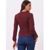 imageAllegra K Womens Peplum Denim Jackets Collarless Round Neck Button Down Cropped Ruffle Hem JacketBurgundy